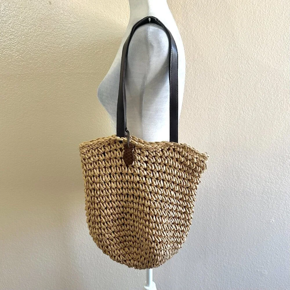 Magid Vtg Paper Straw Beige Vegan Leather Shoulder Medium Beach Travel Purse